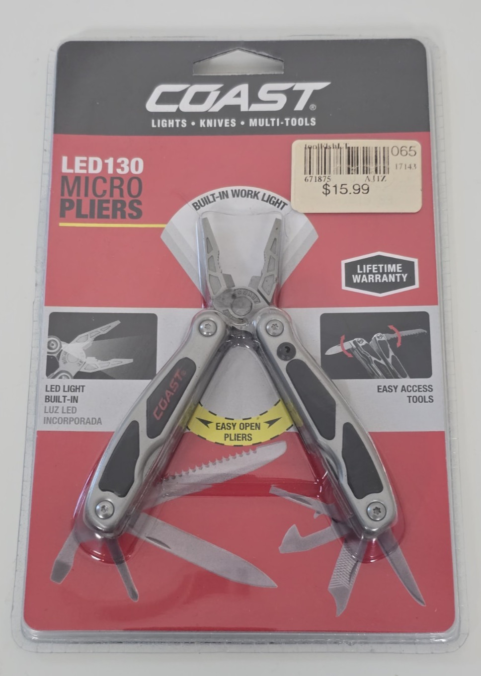 Coast LED130 Micro Pliers With 14 Tools & Built-In LED Light