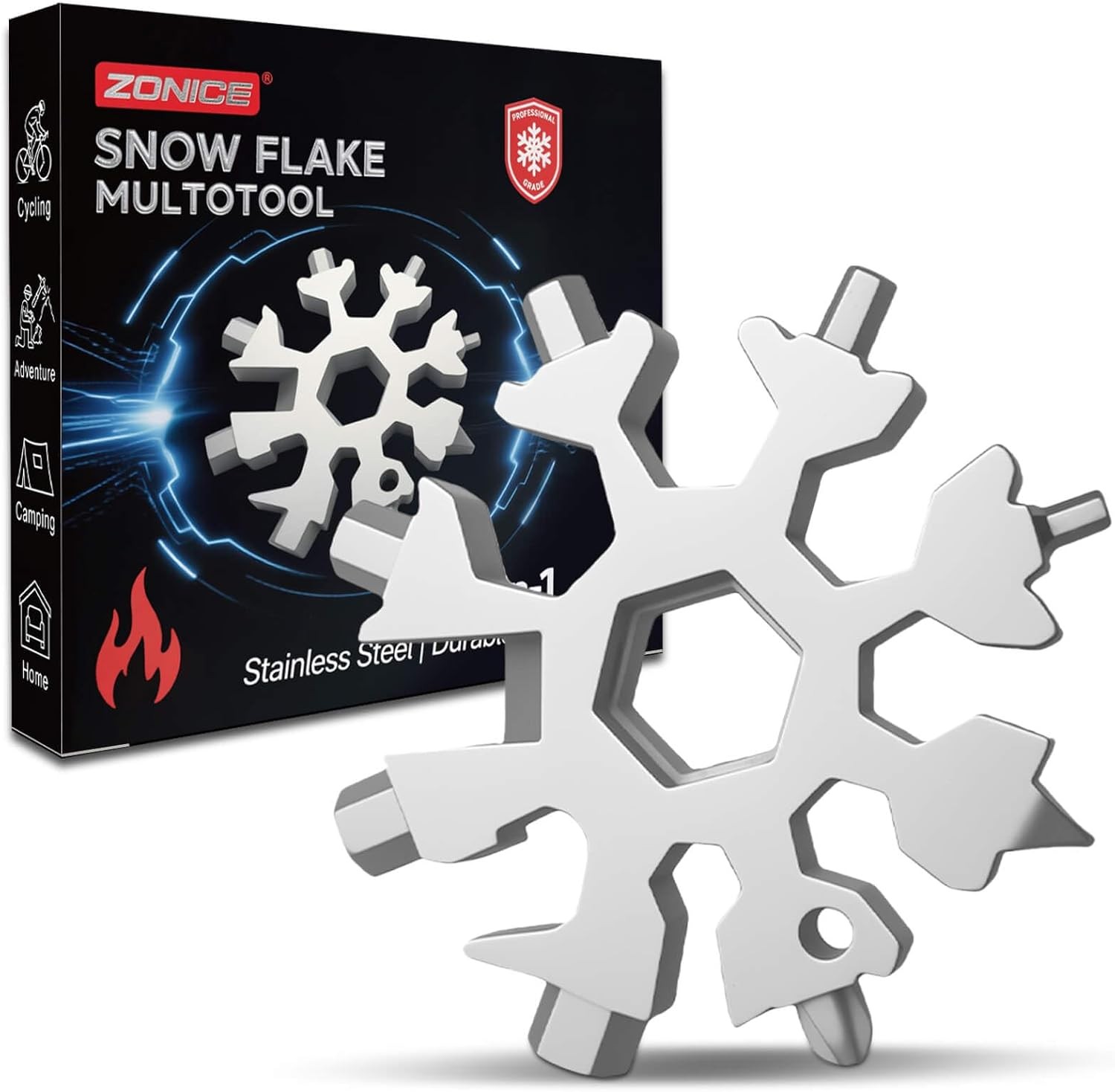 18-in-1 Snowflake Multi Tool – Stainless Steel with Bottle Opener & Wrench,Com