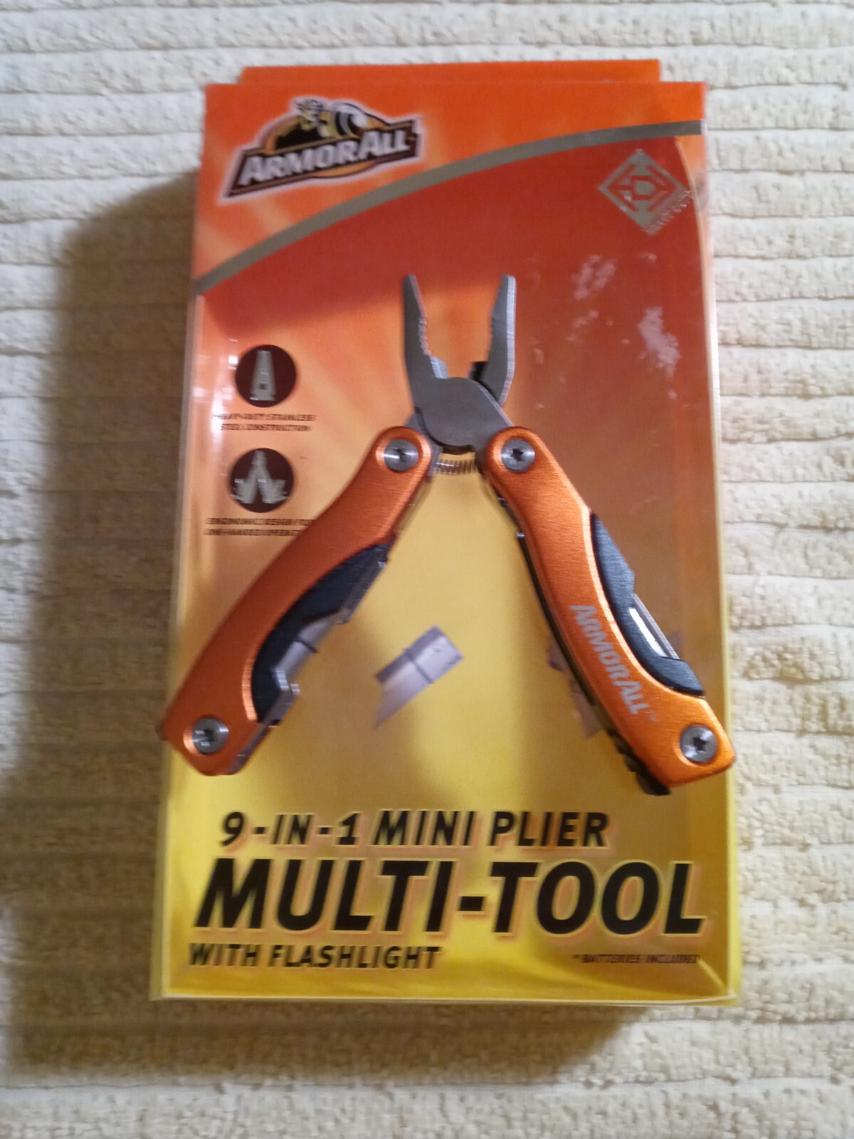 Armor All 9-in-1 mini plier multi-tool w/flashlight, New