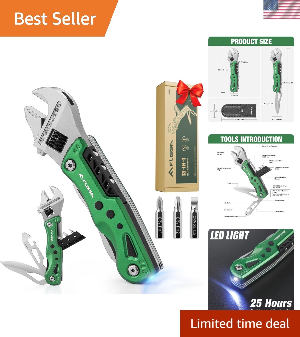 13-in-1 Multi Tool Adjustable Wrench Stainless Steel EDC Pocket Knife w/ Sheath