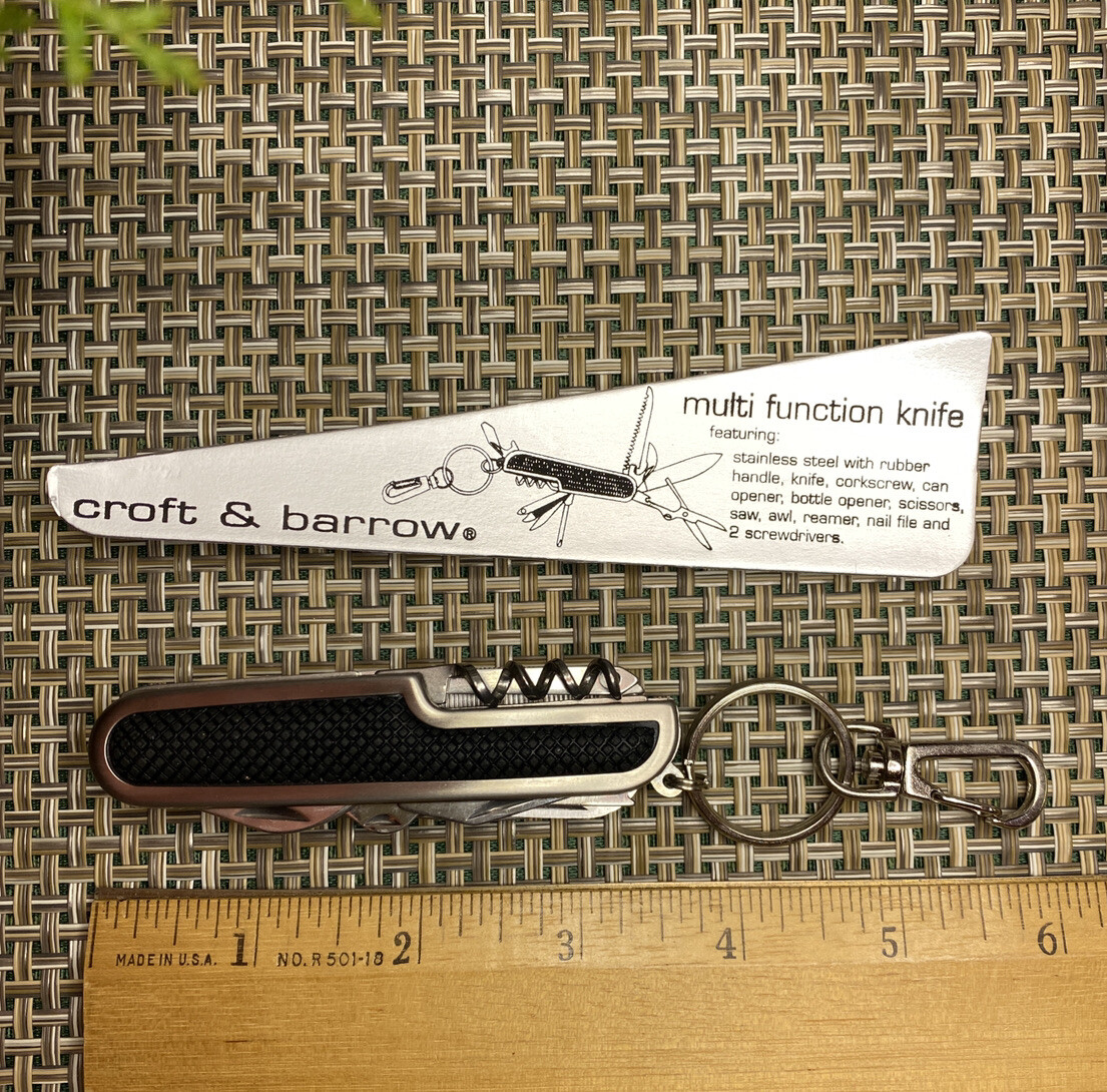 Croft & Barrow Multi Function Knife Keychain: Can Opener Scissors Saw Cork Screw