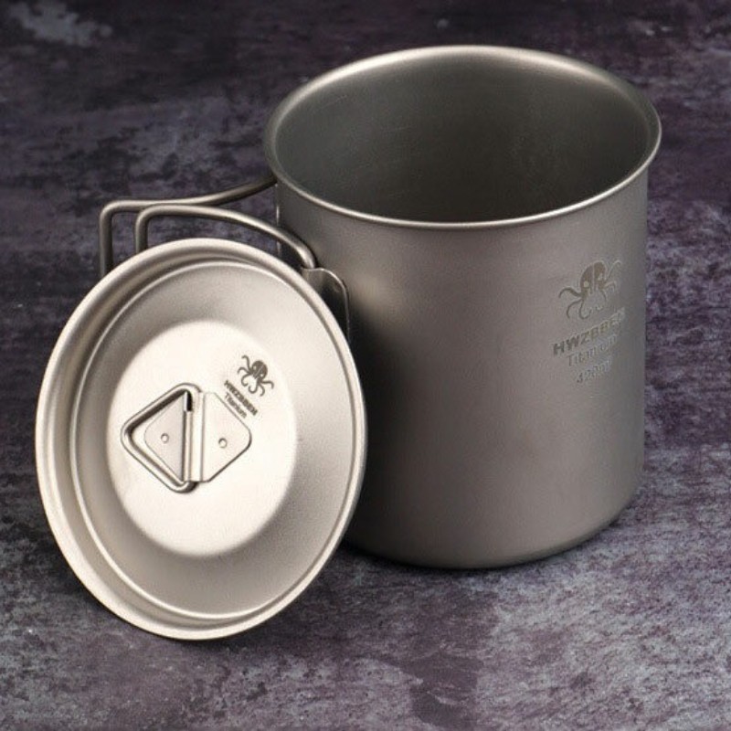 420ml Titanium Water Cup Ultralight Folding Handles Outdoor Camping Coffee Mug