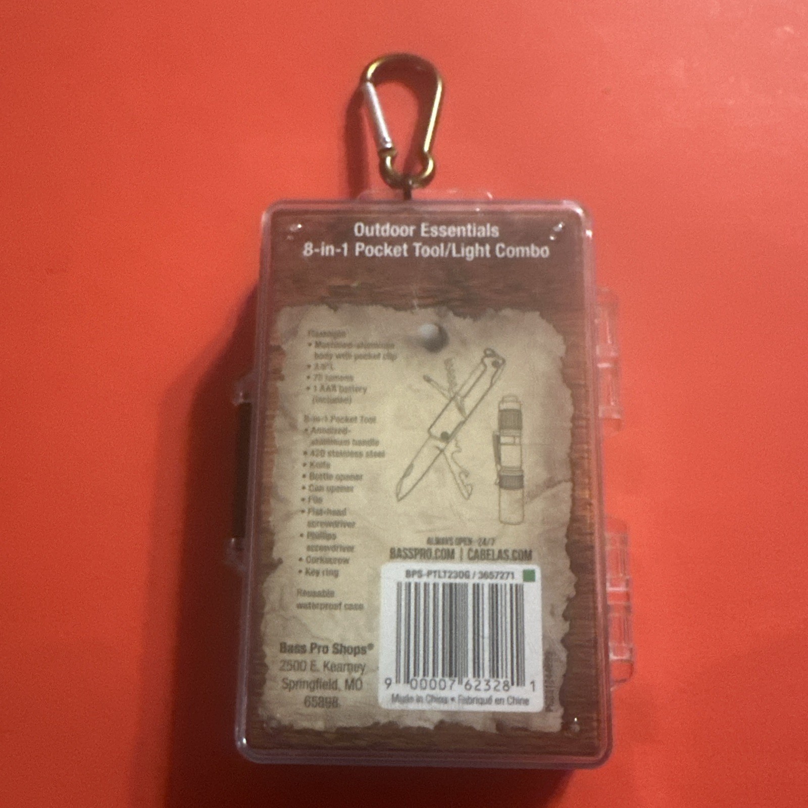 Bass Pro Shops Outdoor Essentials 8-in-1 Pocket Tool and Light Combo,