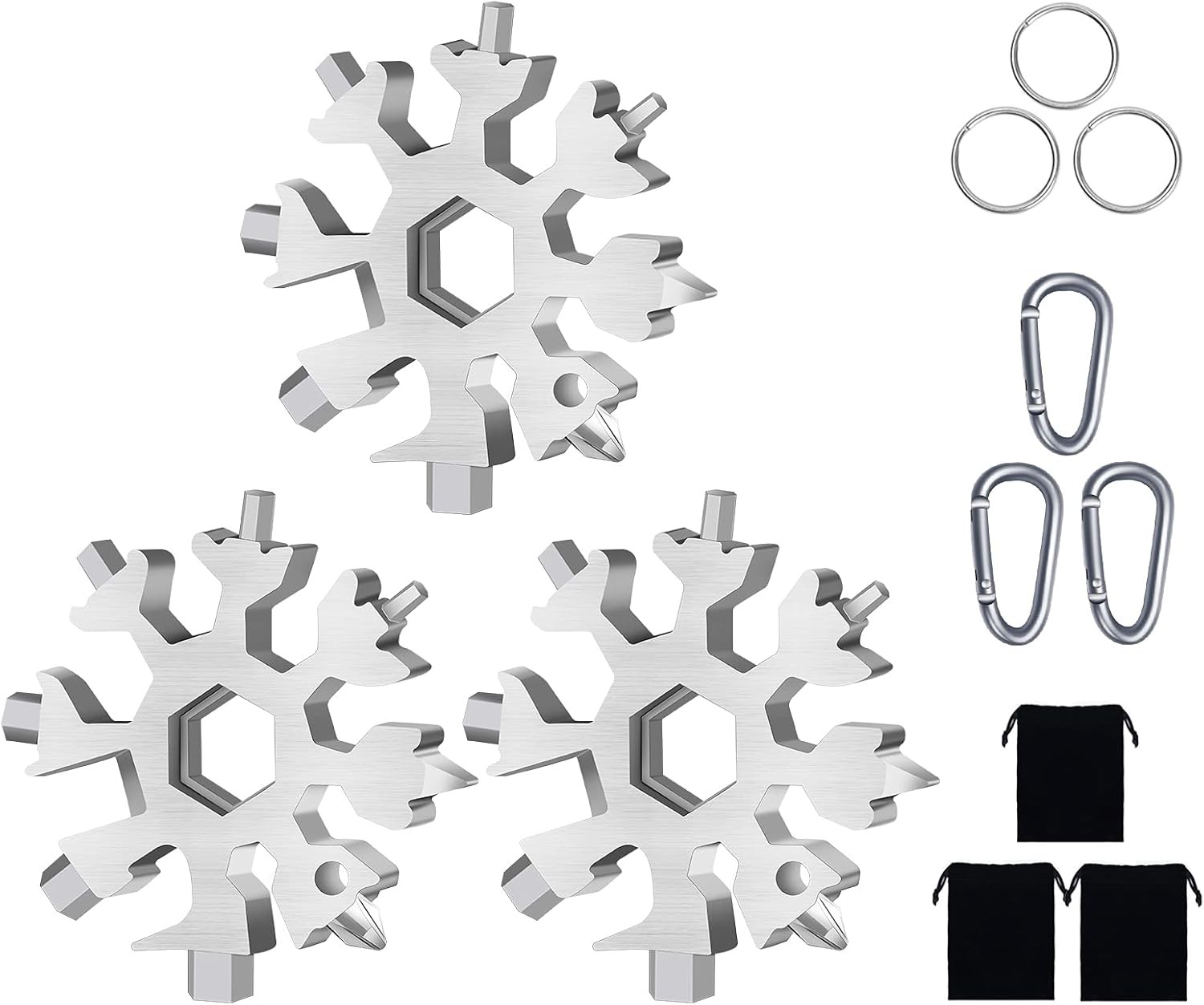 18-in-1 Snowflake Multitool 2 Pcs Stainless Steel Standard Multi-Tool W/ Key