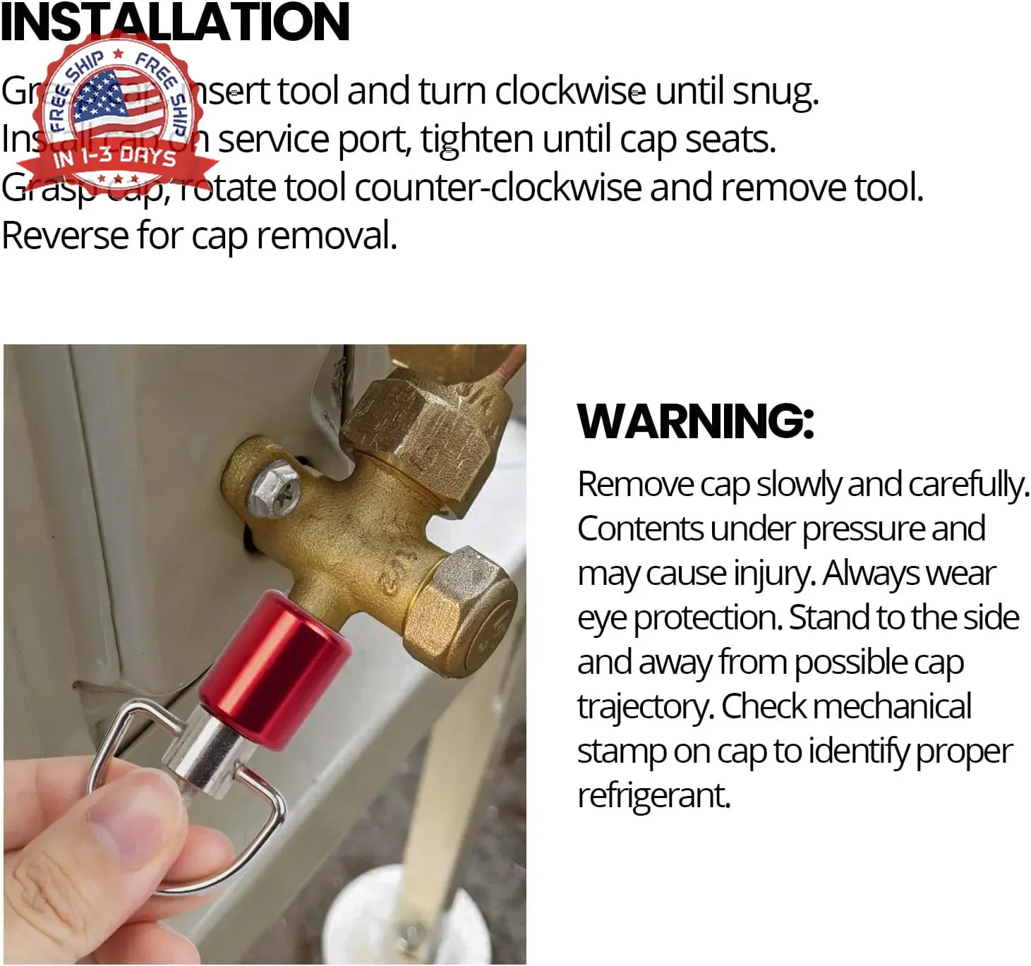 HVAC Tools, Locking Cap Key for Refrigerant Safety Caps, Universal Triple Use Mu
