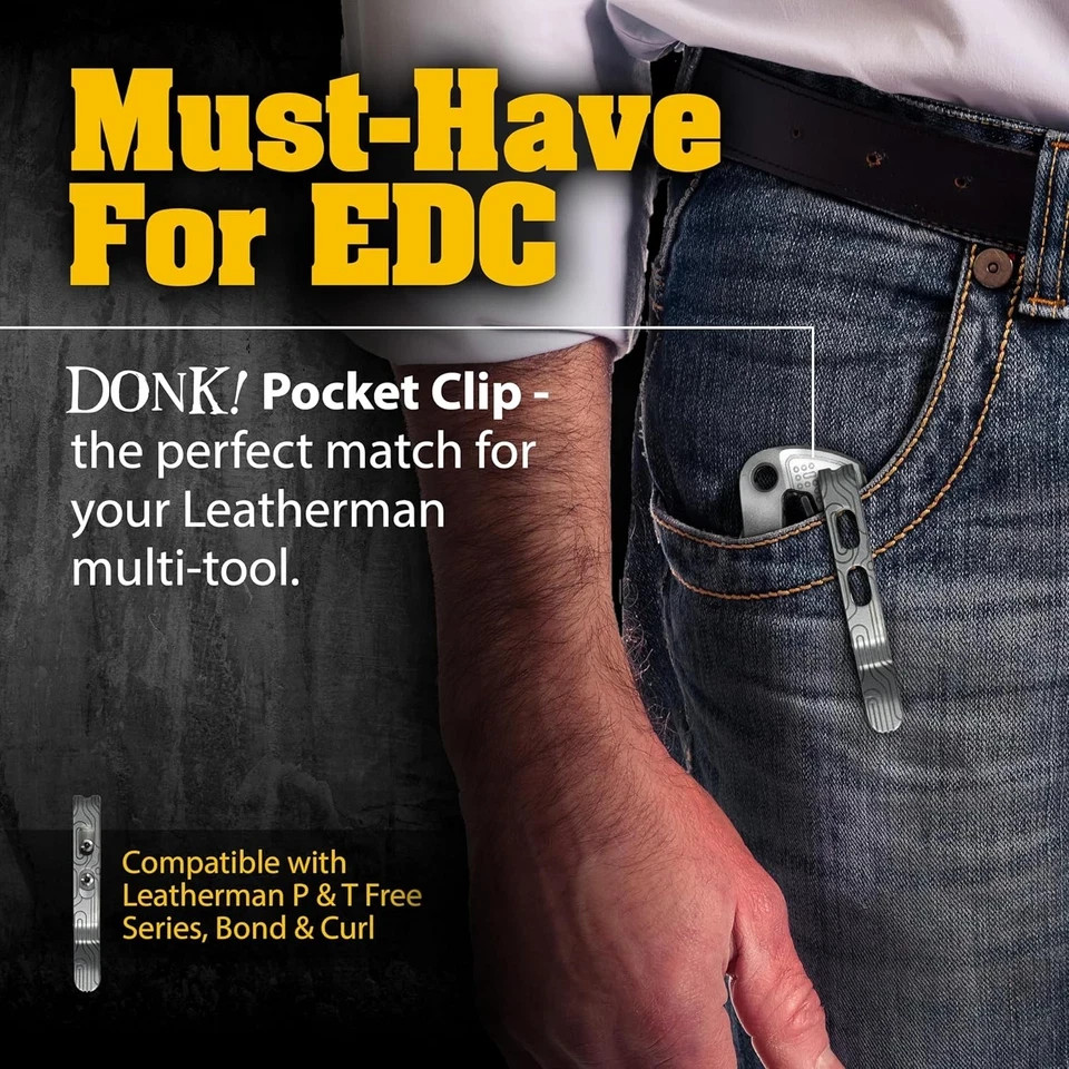 Titanium Pocket Clip. Made for Leatherman Free (P2, P4, T2 & T4) Curl & Bond. TC