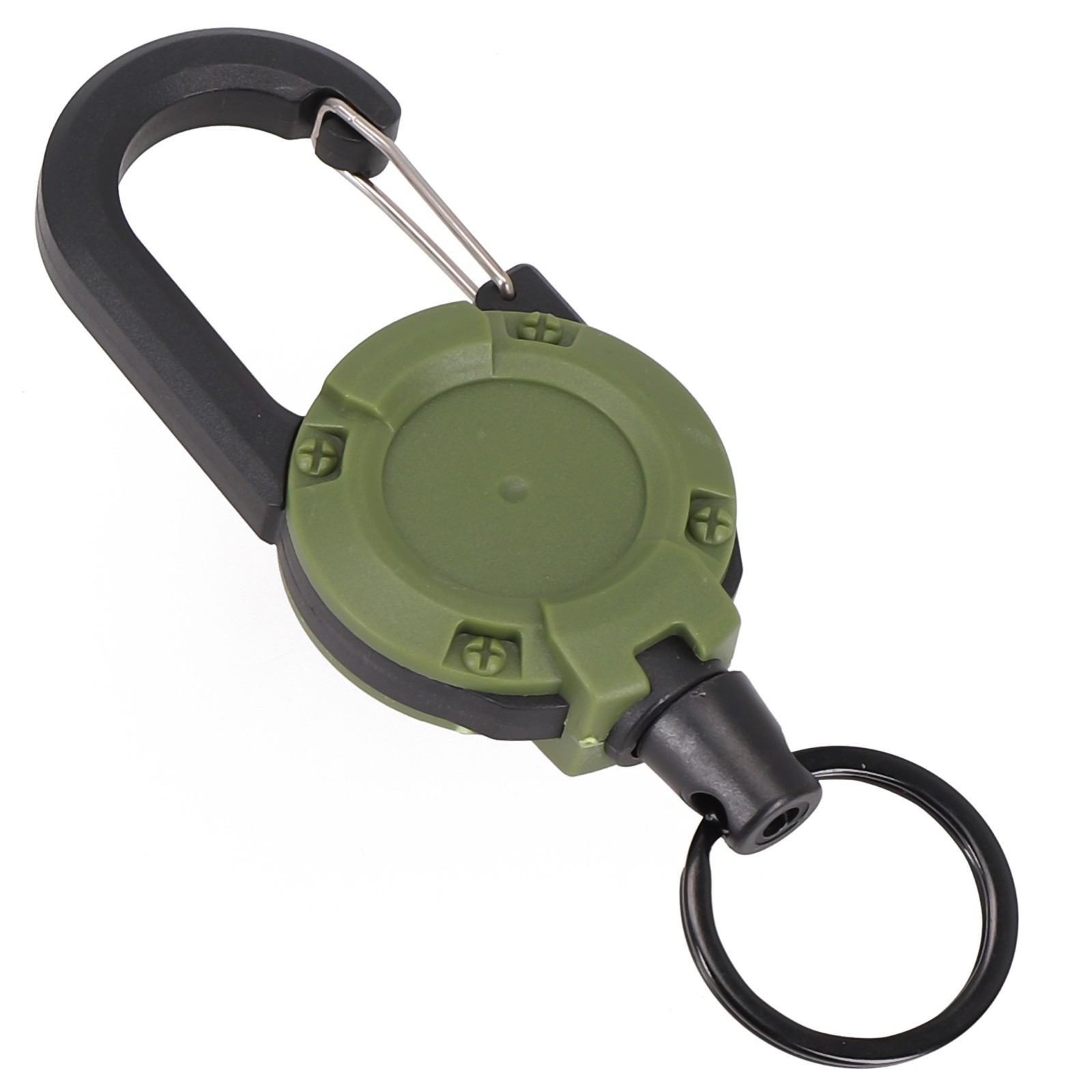 Keychain with Retractable Steel Cord and Multitool Carabiner Attachment