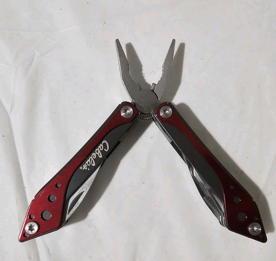 Genuine Cabela’s 7-in-1 Mini Multi-Tool Carry Knife Pliers EDC Red W/ Carry Case