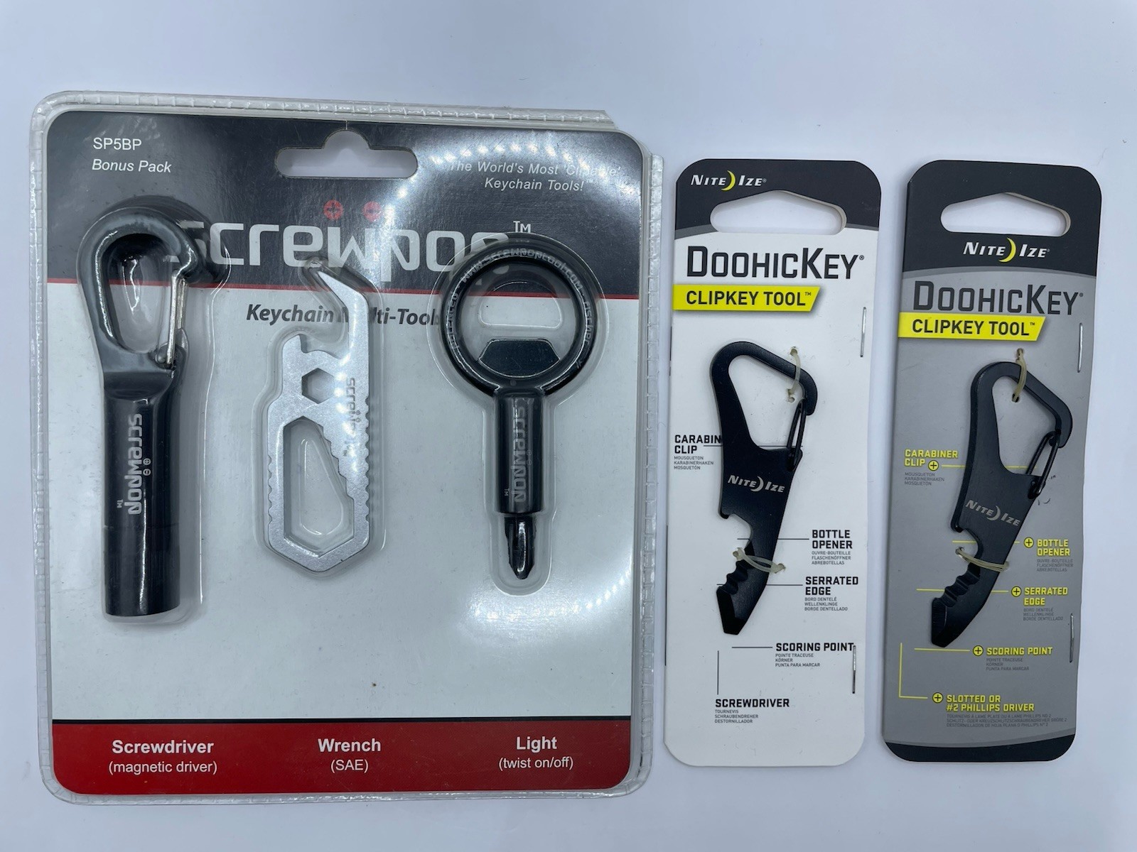 New SCREWPOP 3pc Keychain Multi Tool Flashlight NITE IZE DoohicKey CLIPKEY EDC