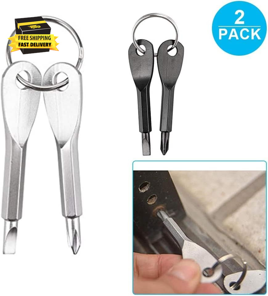 4PCS Mini Pocket Screwdriver Set Keychain Outdoor Tool Kit Stainless Steel Black