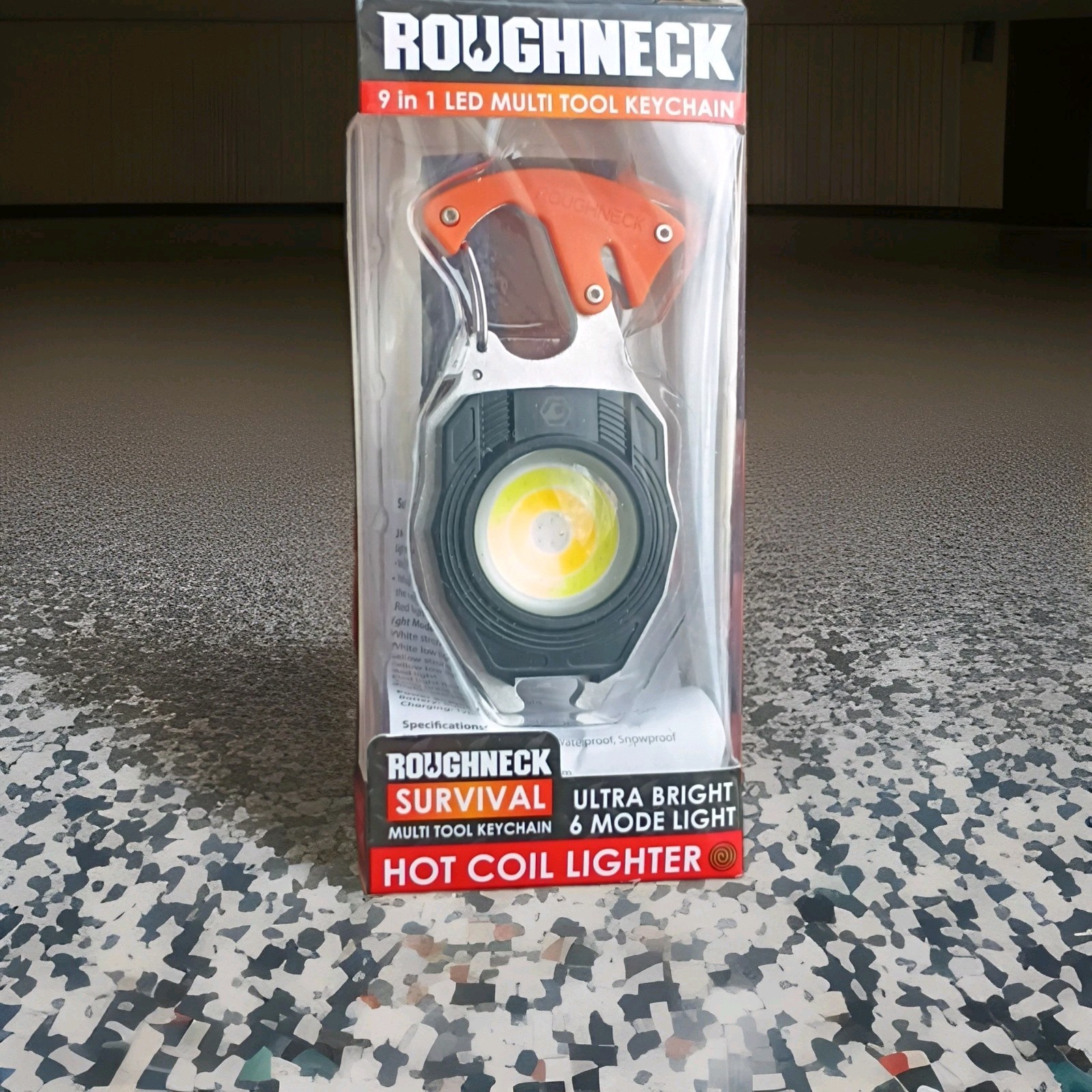 Roughneck 9-in-1 Multi-Tool Keychain Ultra Bright 6 Mode LED Hot Coil Lighter
