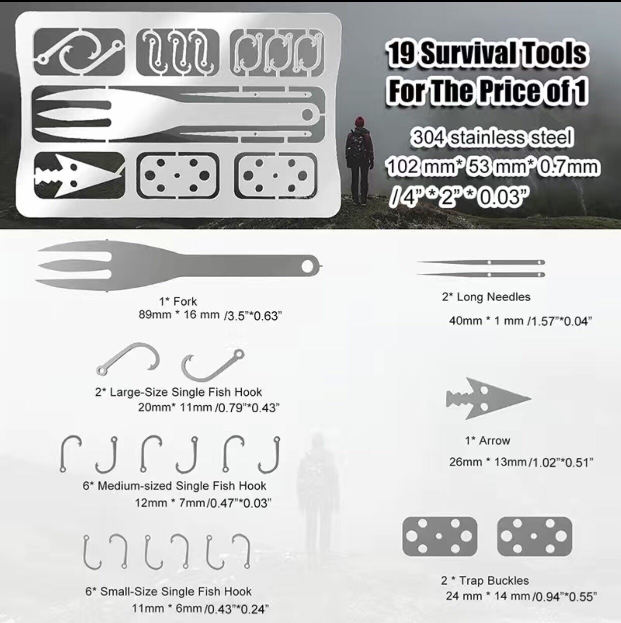 4PCS/set Survival Multitool Stainless Steel Credit Card Size Emergency Kit