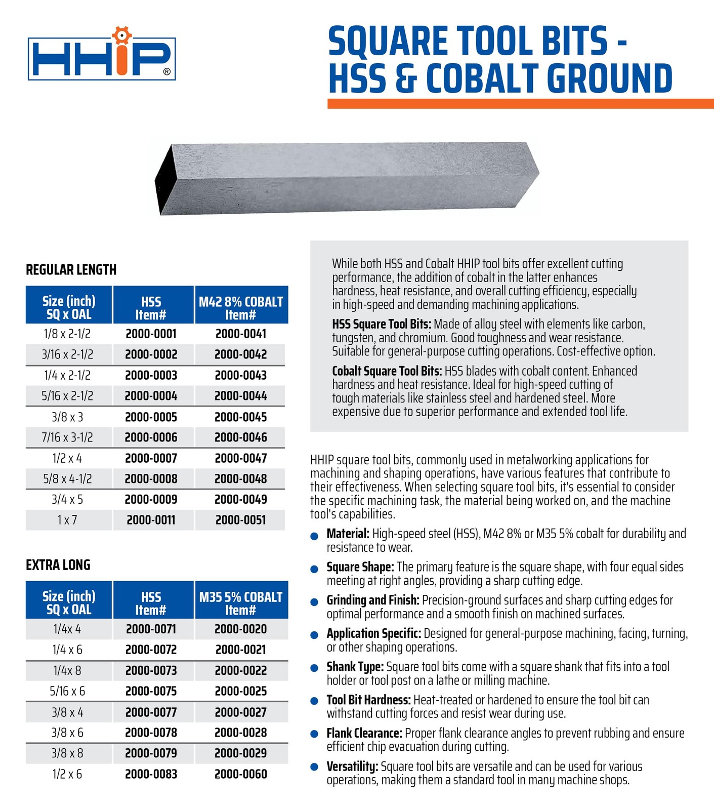 Cobalt Square Tool Bit 1/2 x 4 Inch M42 8% Cobalt – Heavy Cuts in Hard Materials