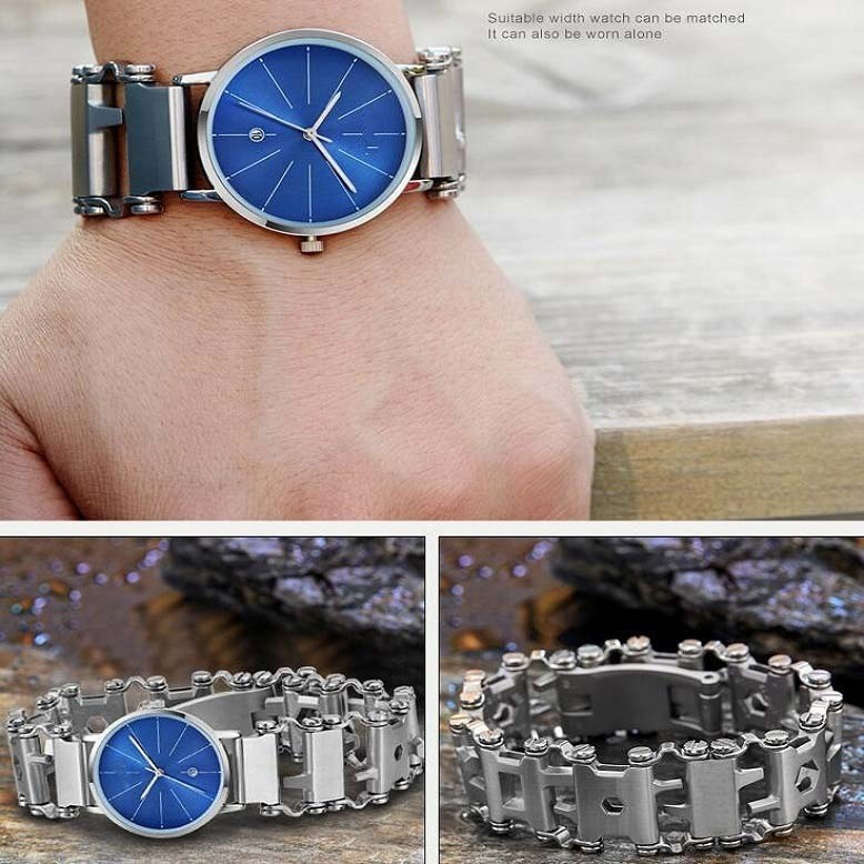 Pulsera multifuncional de acero inoxidable para acampar (negro estrecho)