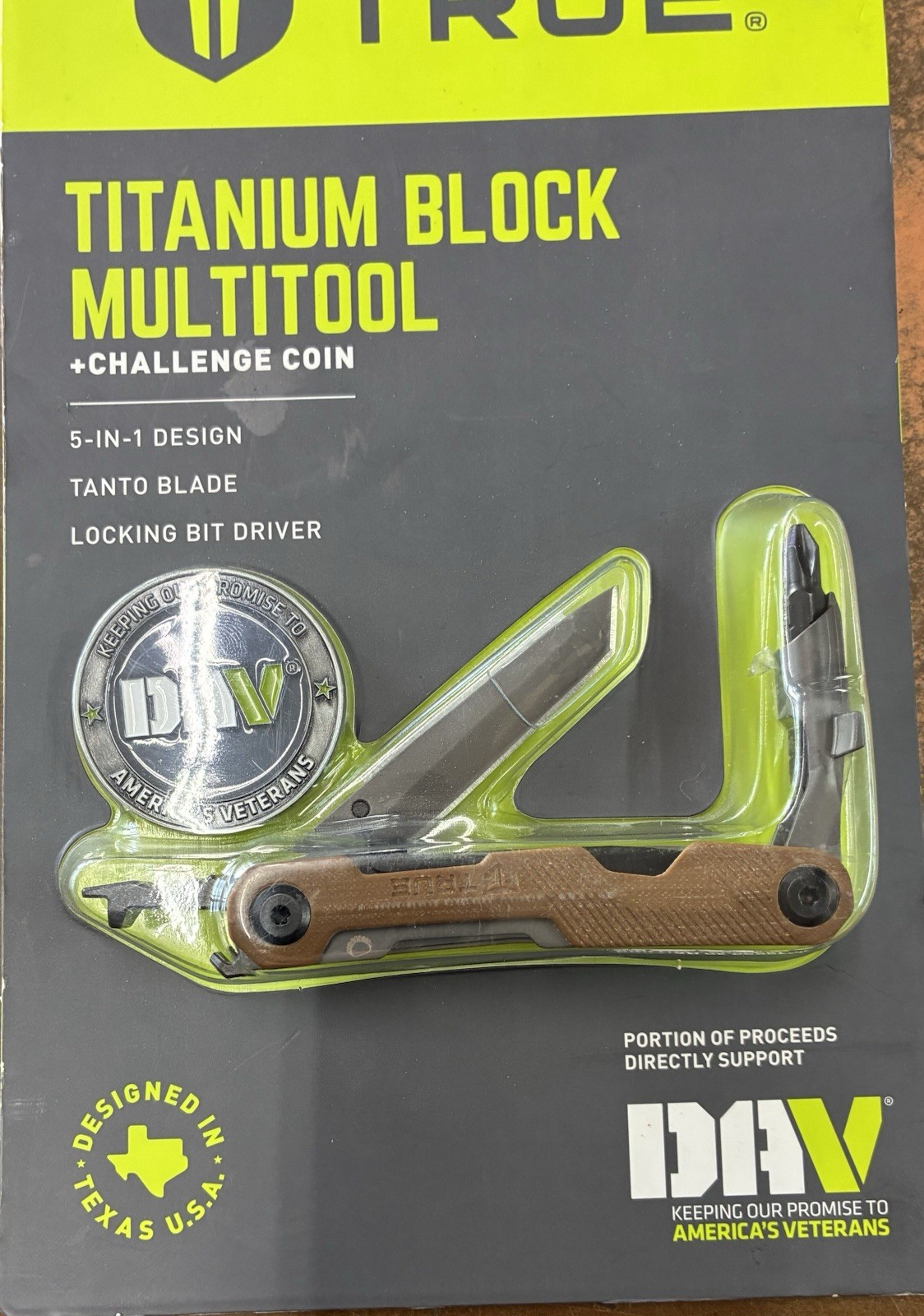 True Utility TI Titanium Block Multi Tool 5-in-1 Knife, Screwdriver, Bottle Open