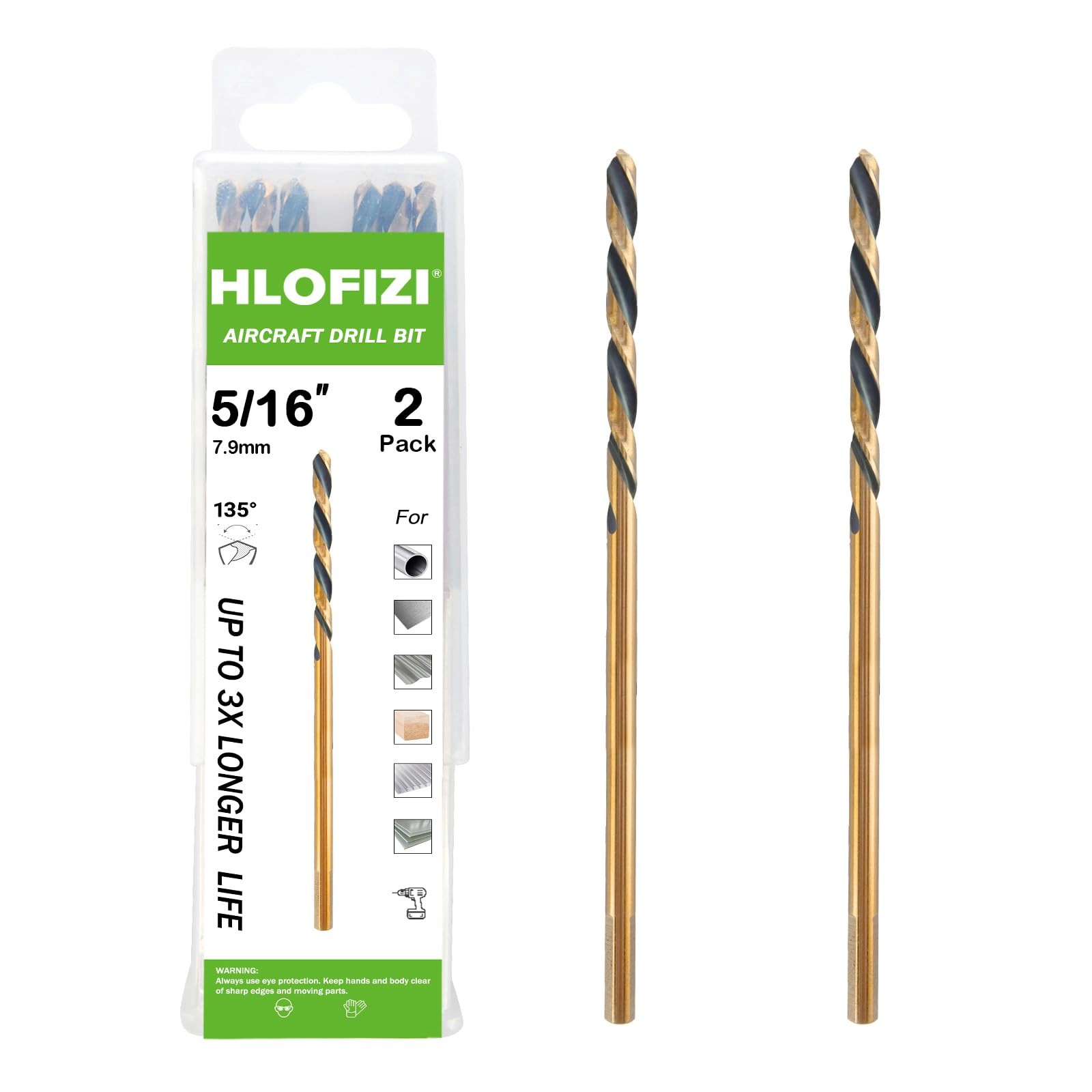 HLOFIZI 5/16 x 8 Inch Extra Long Drill Bits (2 Pack), Aircraft Drill Bit Blac…