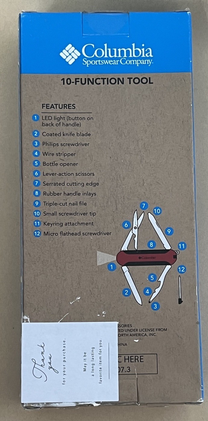Columbia 10-Function Tool – Knife, Scissors, LED Light, etc. Sealed New NOS