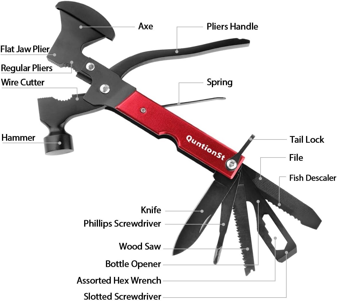 16 in 1 Camping Accessories Multitool Hatchet, Camping Tool with Axe,Hammer,Plie