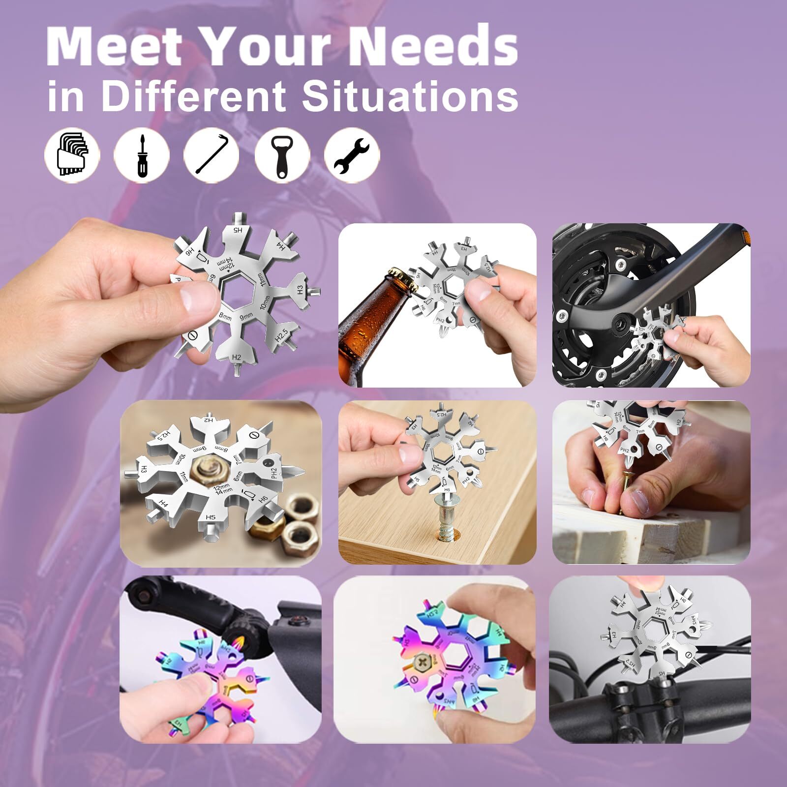 18 In 1 Snowflake Multi Tool Phillips Flat Screwdriver Kit/wrench/bottle Opener