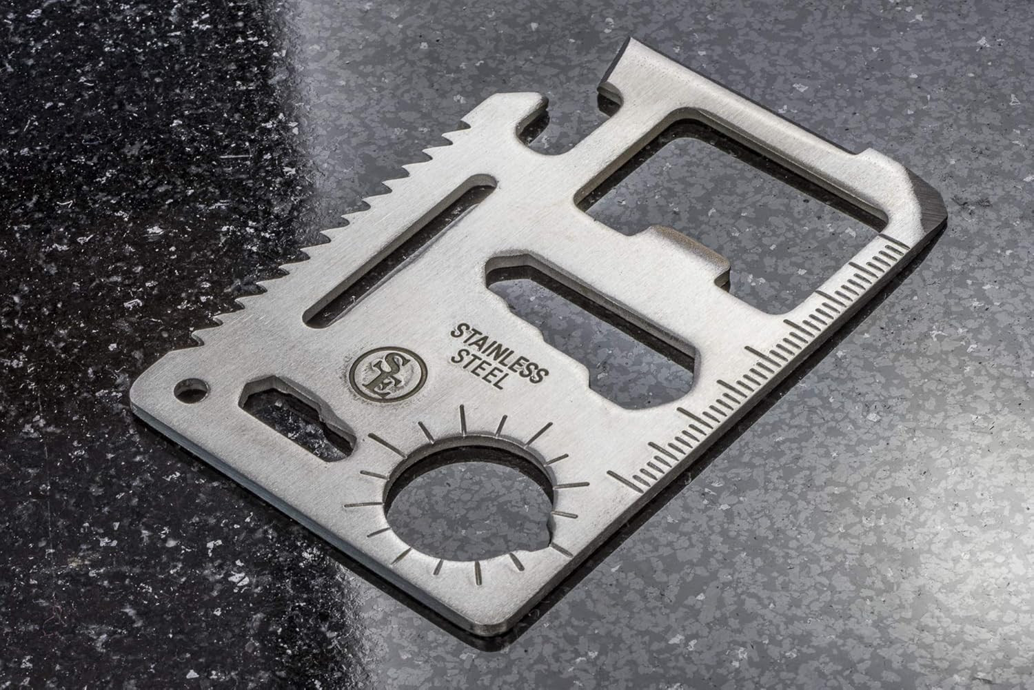 11-Function Stainless Steel Survival Pocket Tool – Compact, Credit Card-Sized Mu
