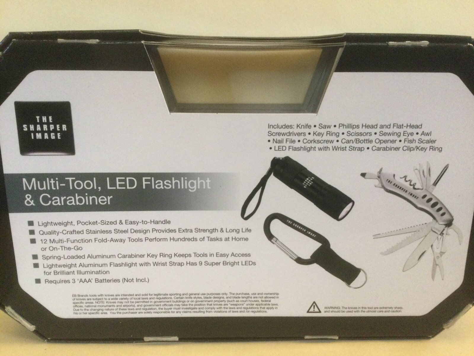 Sharper Image Gift Set (New, 3PC, Multi-tool, Flashlight and Caribiner)