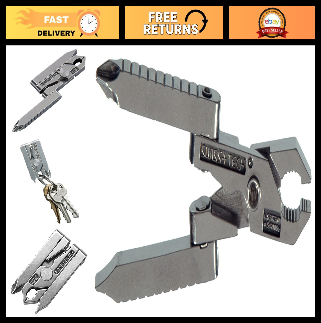 Stainless Steel 6-in-1 Key Chain Multi Tool, Polished Finish, Compact & Durable