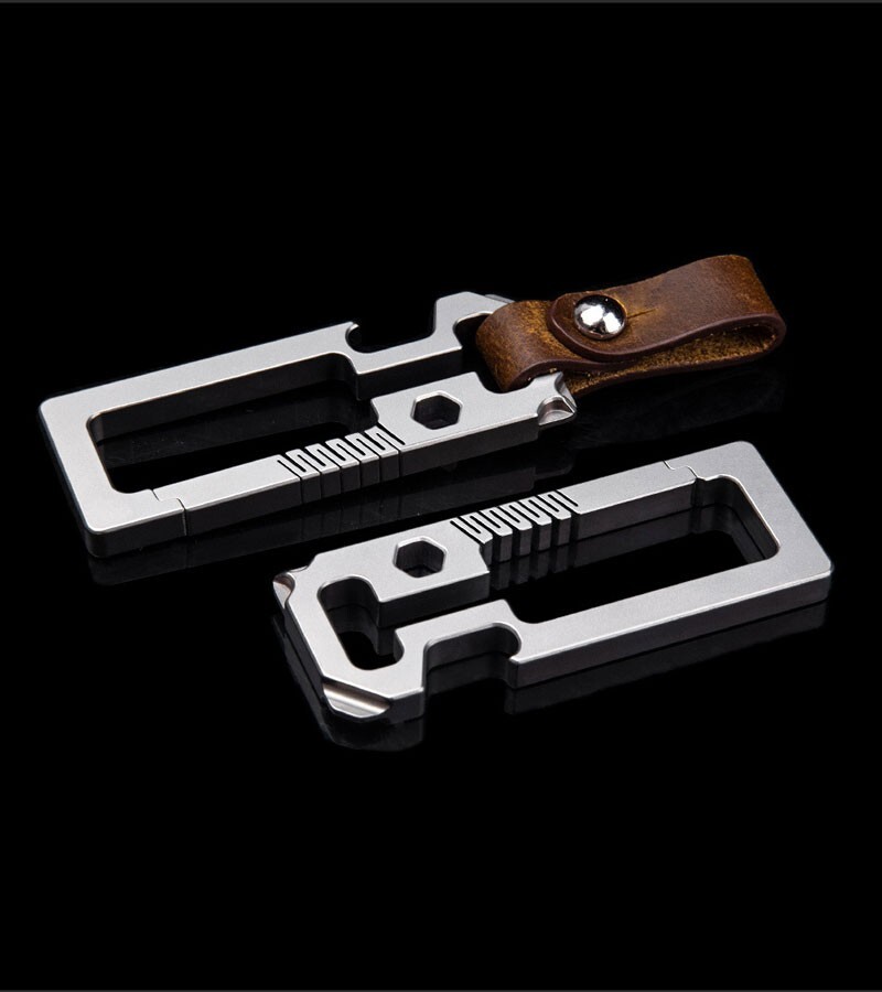 TC4 EDC Titanium Alloy + Leather Multi Tools Keychain Carabiner Car Key Pendant