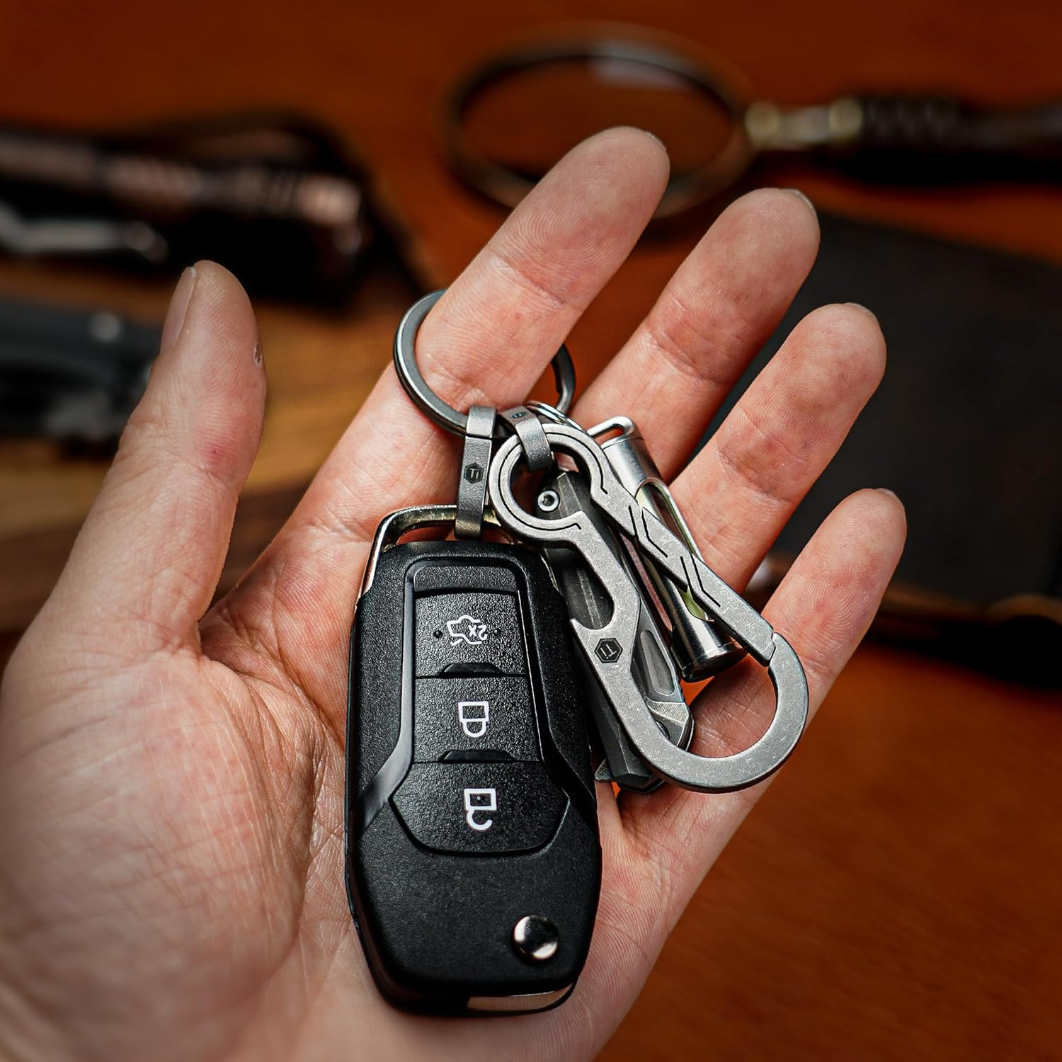 KM01 Titanium EDC Keychain Clip with Bottle Opener, Quick Release Carabiner Key