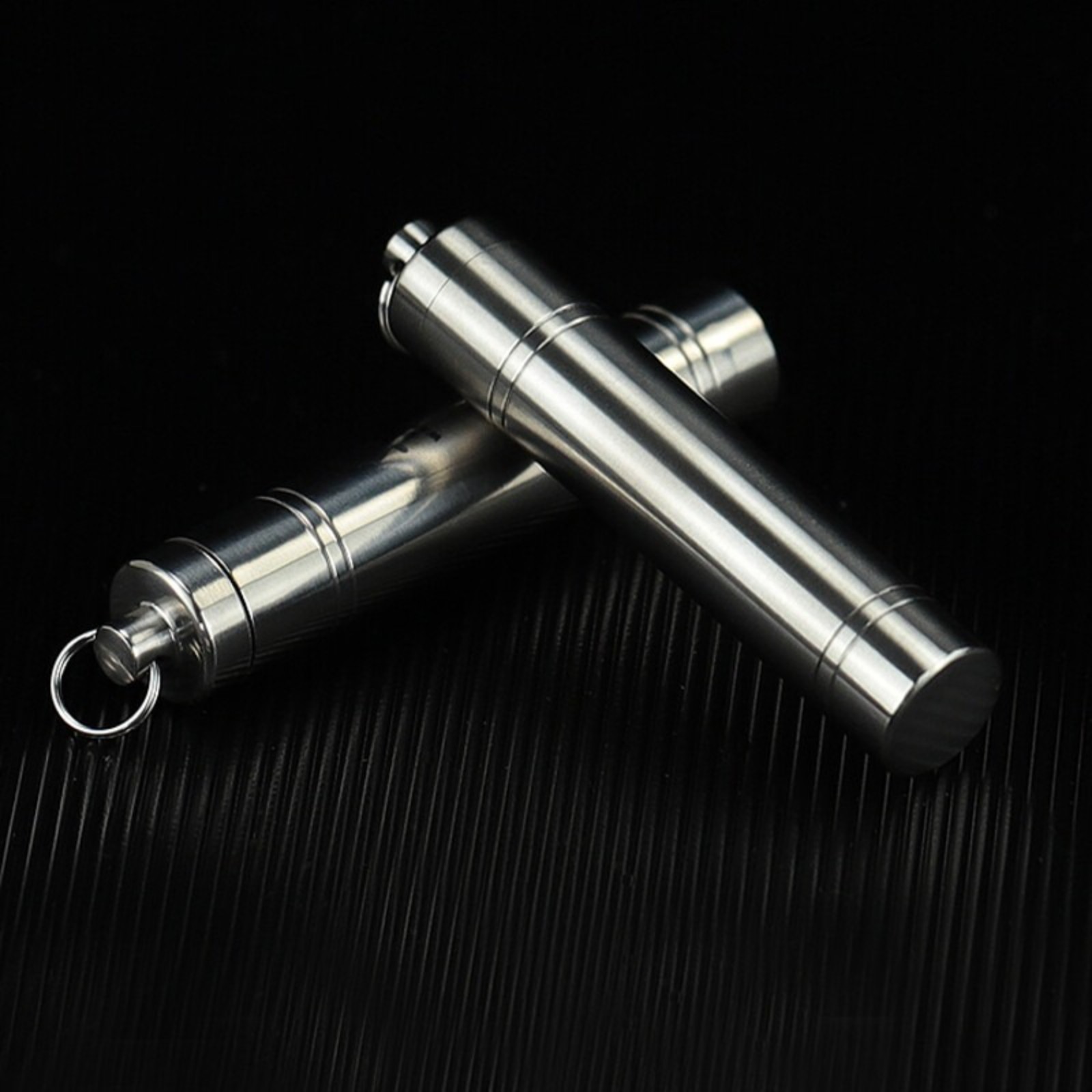 Pure Titanium Sealed Waterproof Case Box EDC Outdoor Pill Storage W/ Keyring