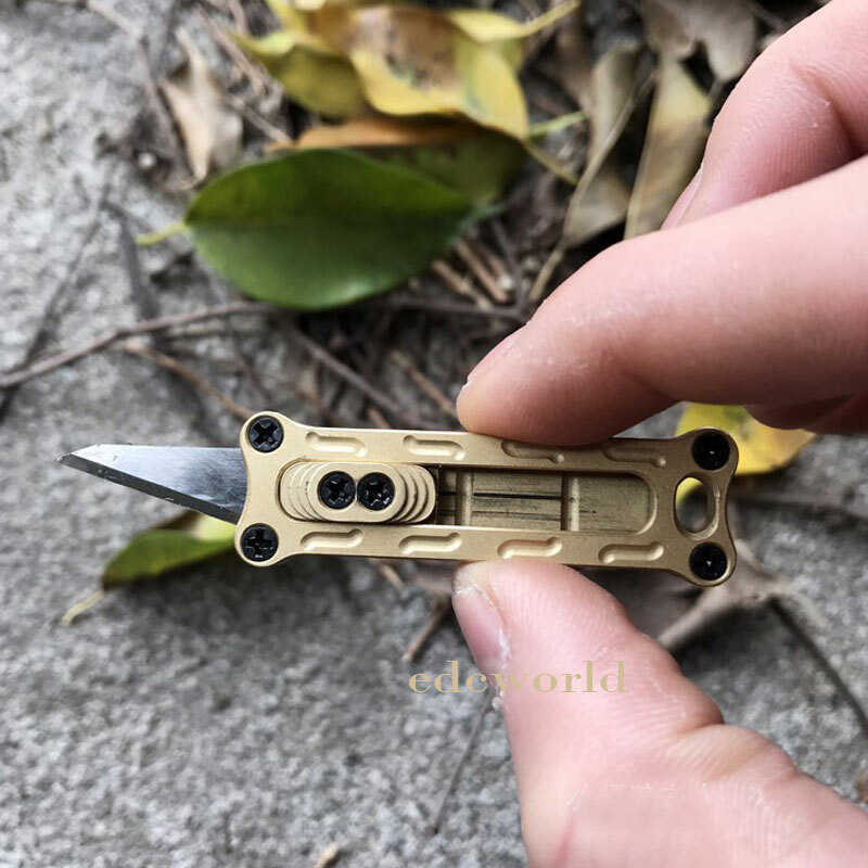 Mini Solid Brass Utility Cutter Knife Key Chain Outdoor Survival EDC Tool