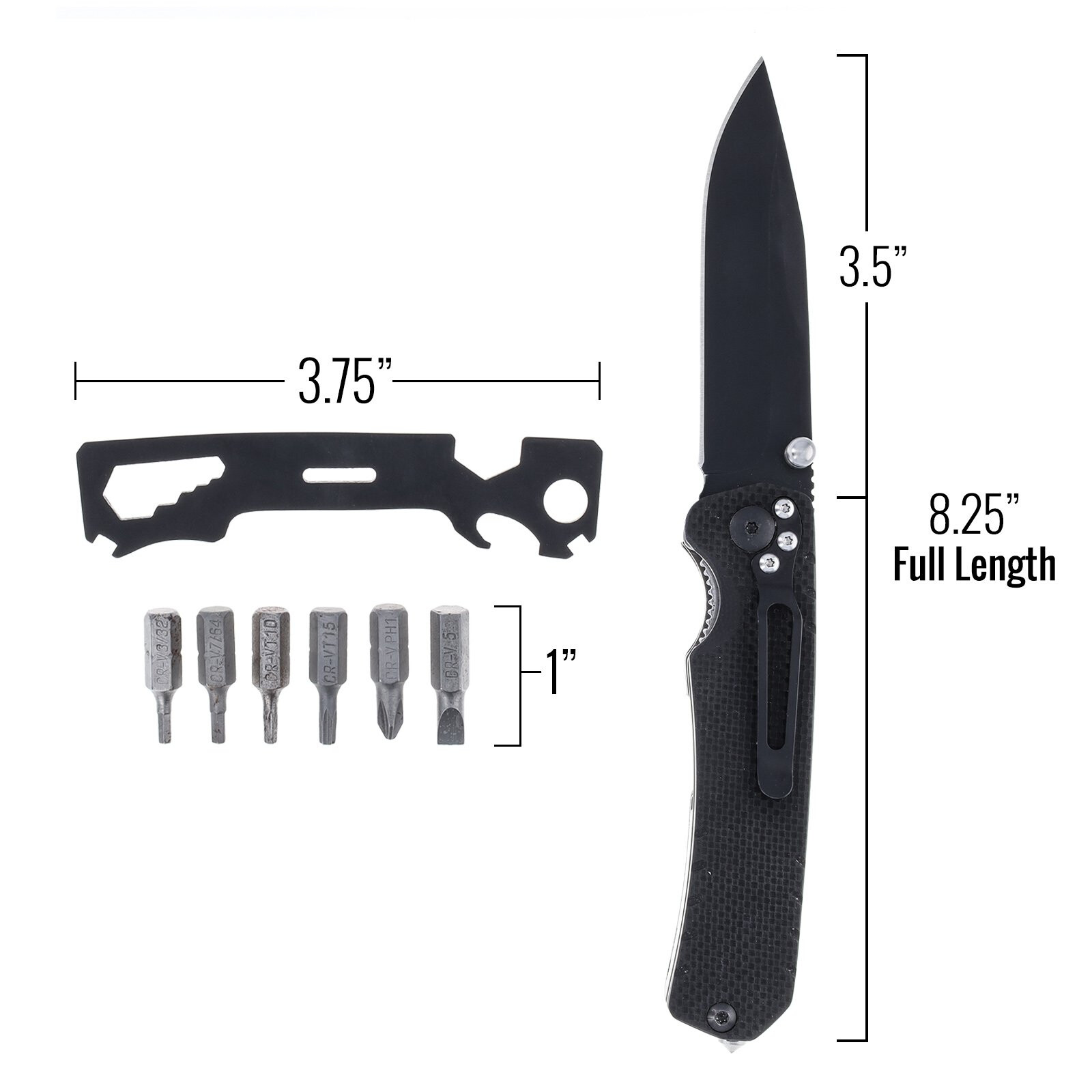 ASR Outdoor 9 in 1 Multitool Folding Pocket Knife with G10 Handle, Black
