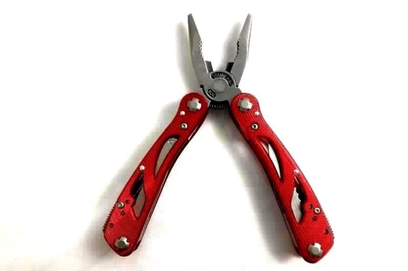 Red Stainless Steel 8-Tool Multitool with Screwdriver Bit Set & Carry Case