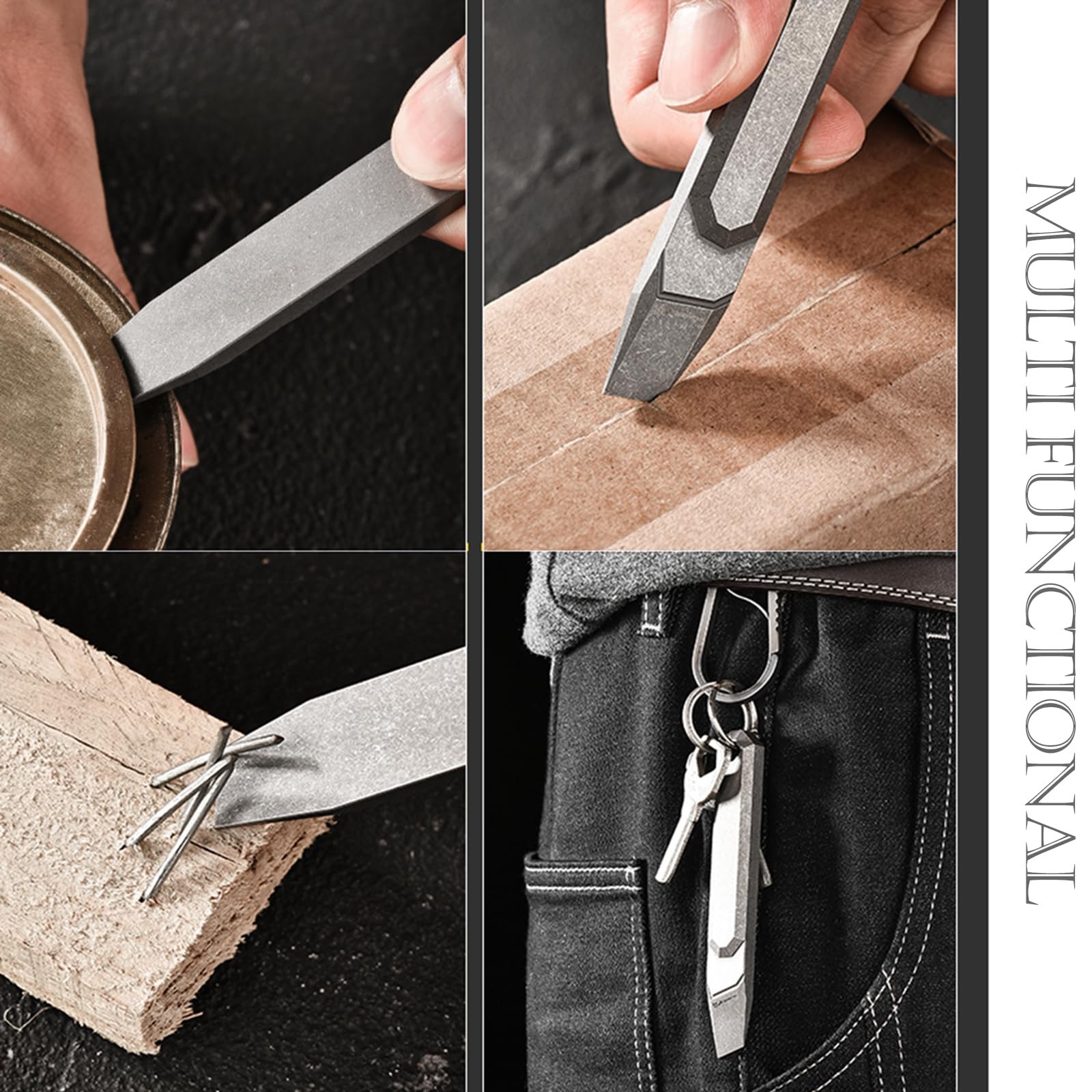 Titanium Pry Bar Multi Tool 3.94″ /Can Opener Nail Puller for Everyday Carry …