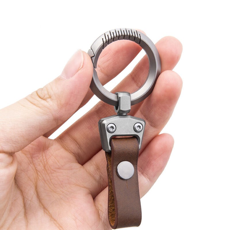 Titanium Alloy + Leather Portable Car Universal Keychain Hanging Buckle Tool EDC