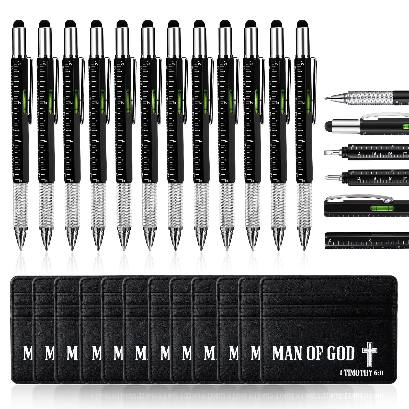 24 Pcs Fathers Day Bulk Gifts 6 in 1 Multi Tool Pen with Card Holder Screwdri…