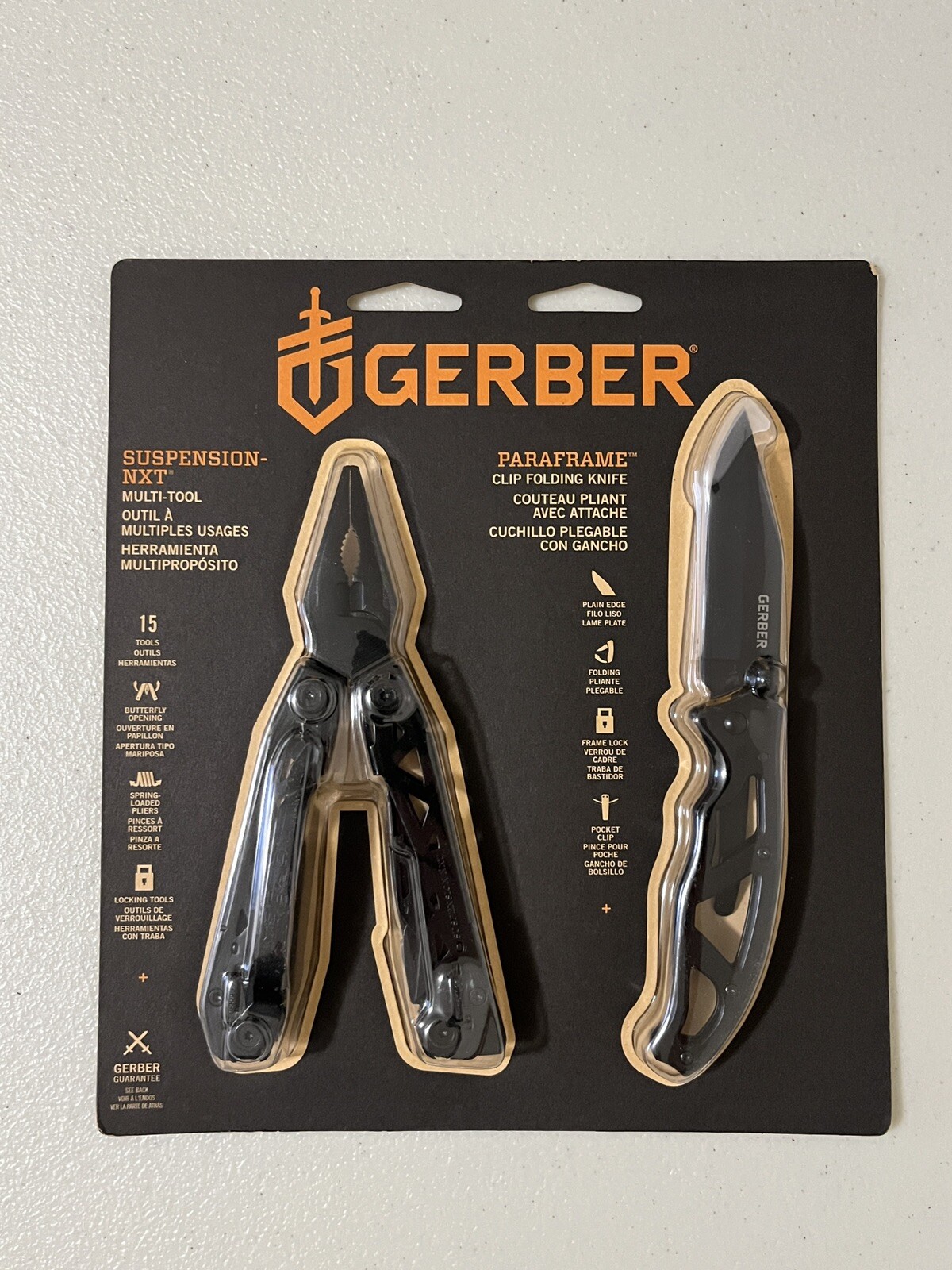 GERBER Black Suspension NXT Multitool Plier + Paraframe Knife Combo Pack Genuine