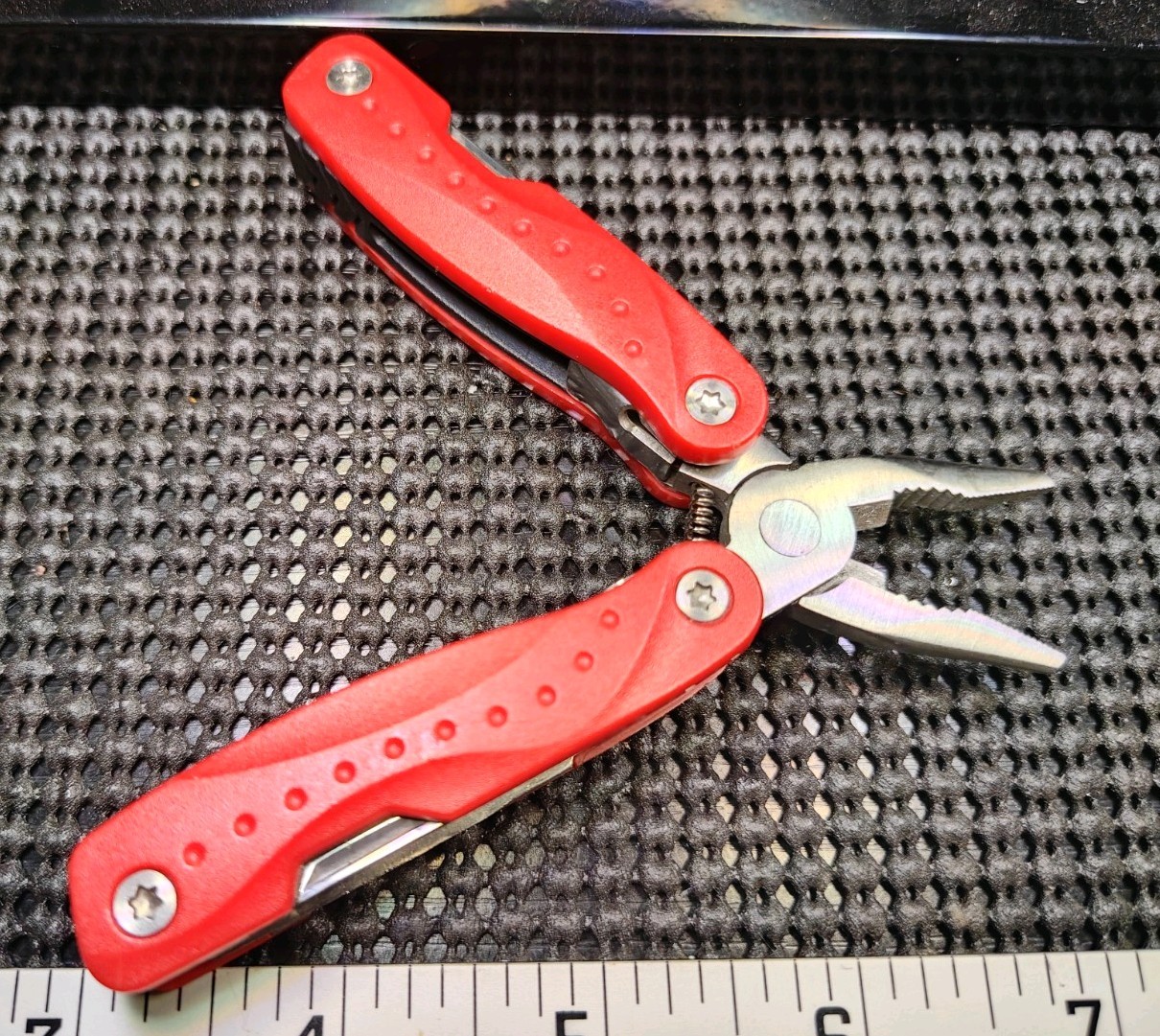Small Multi tool With Needle Point Spring Plyers Red Used