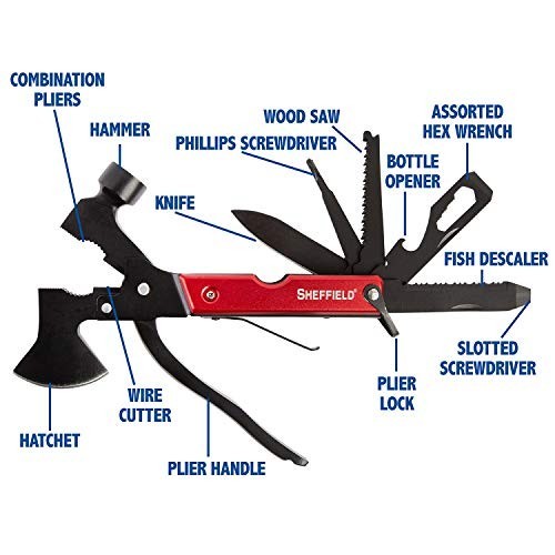 14-in-1 Camping Hatchet Multitool with Sheath, Alloy Steel Hammer, Great Hiking