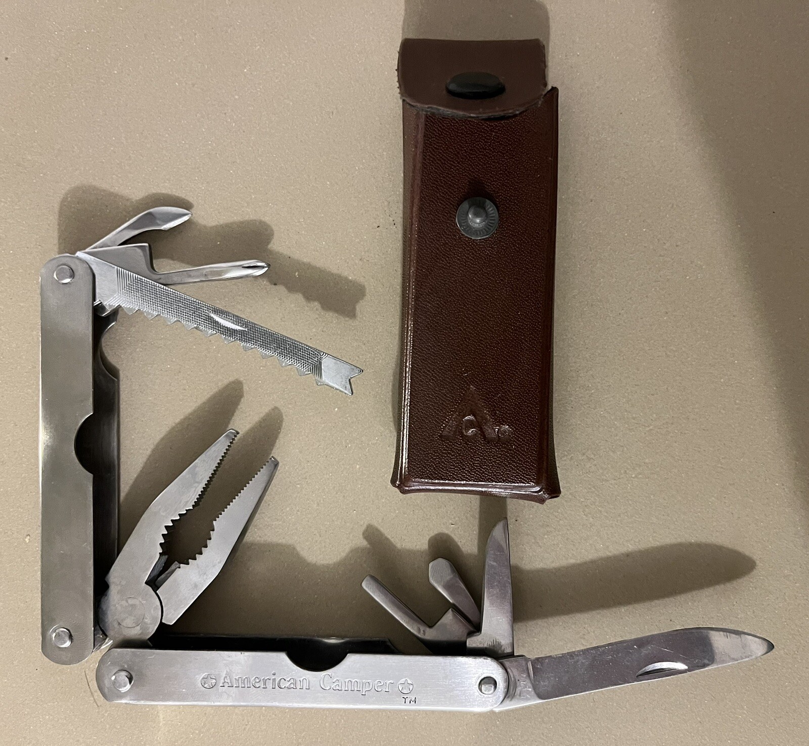 American Camper Stainless Steel 9 Multi-Tool With Leather Case
