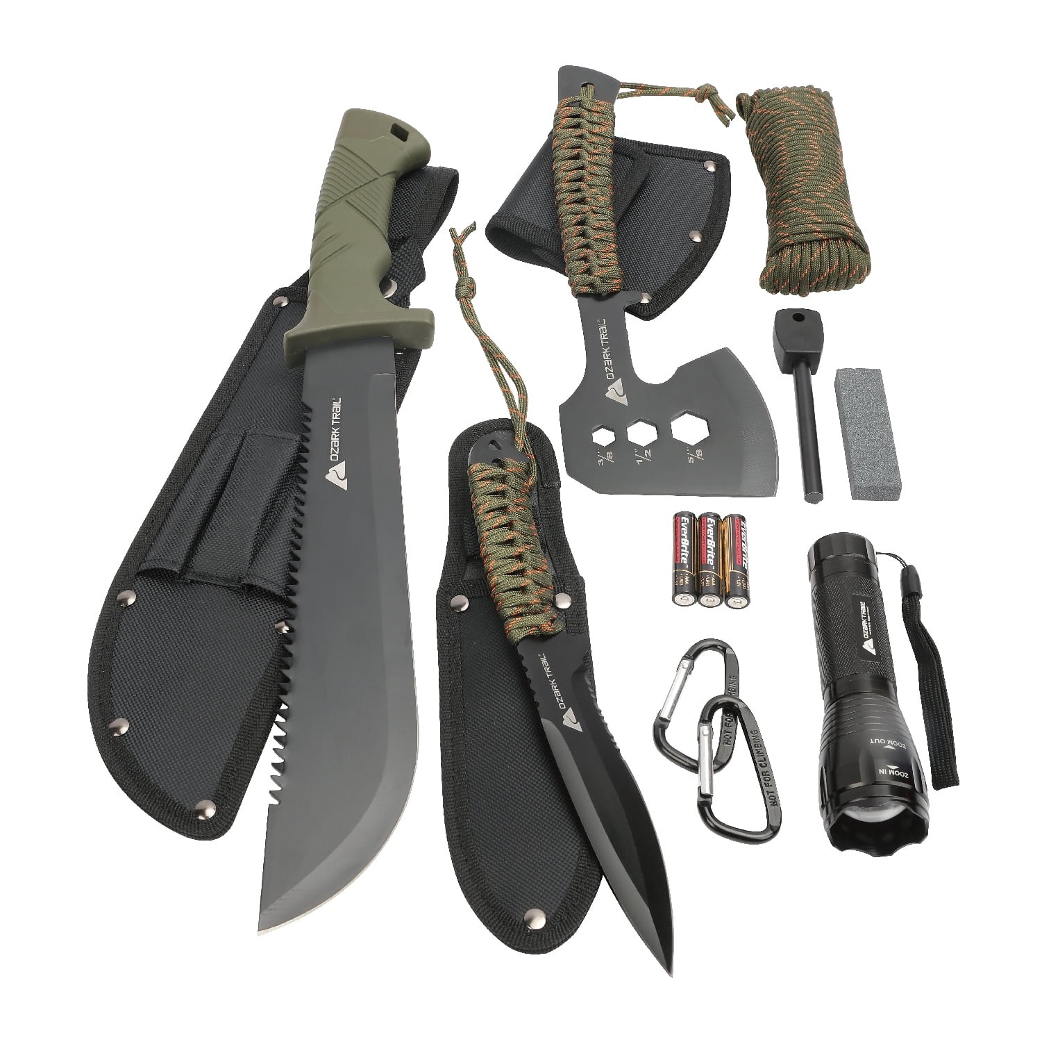 Ozark Trail 12 Piece Camping Tool Set, Machete Knife Flashlight
