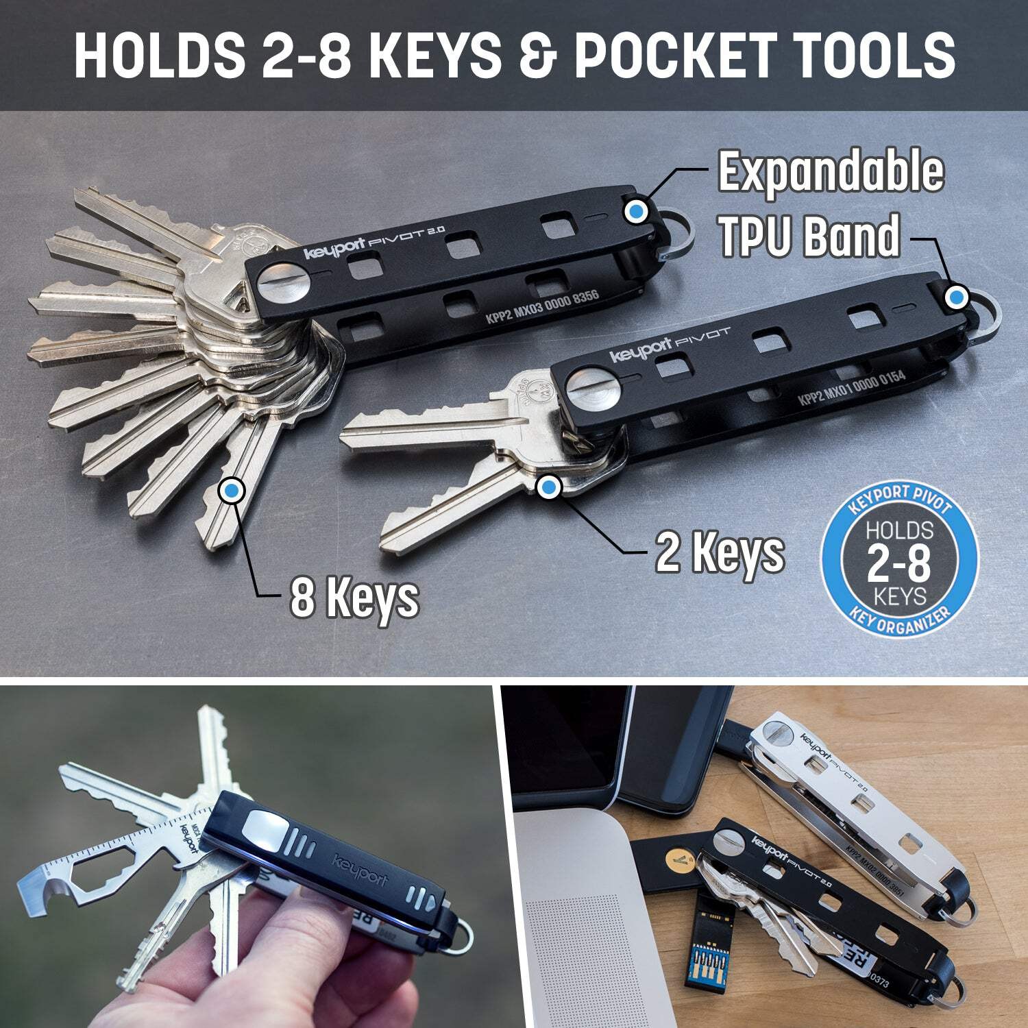 Keyport Pivot 2.0 – Aluminum Premium Key Organizer Keychain EDC Multi-Tool