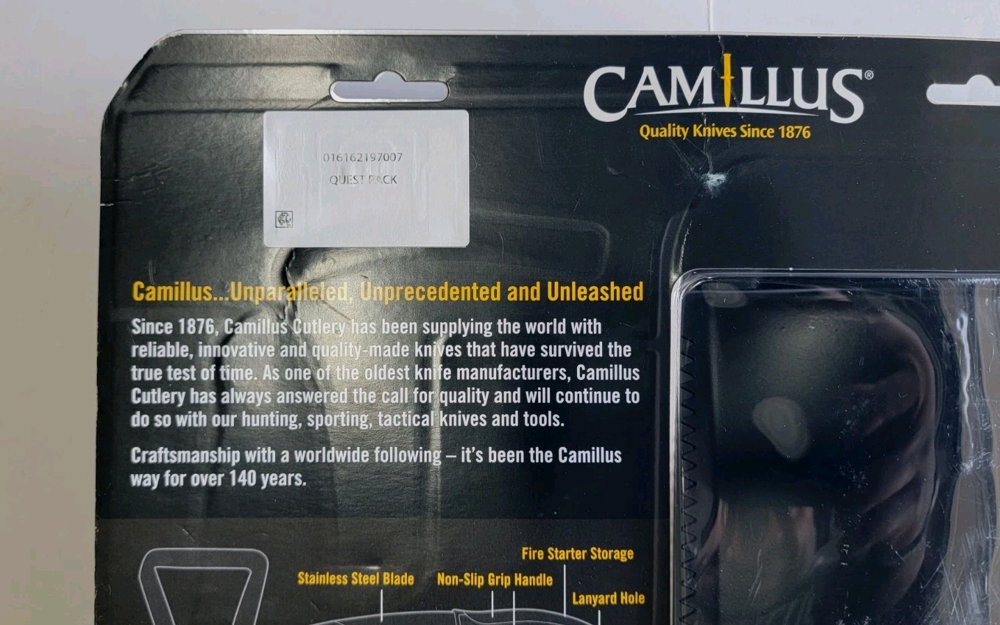 CAMILLUS QUEST PACK W/22” SHOVEL-8” KNIFE W/SHEATH-FIRE STARTER-WHISTLE NIP