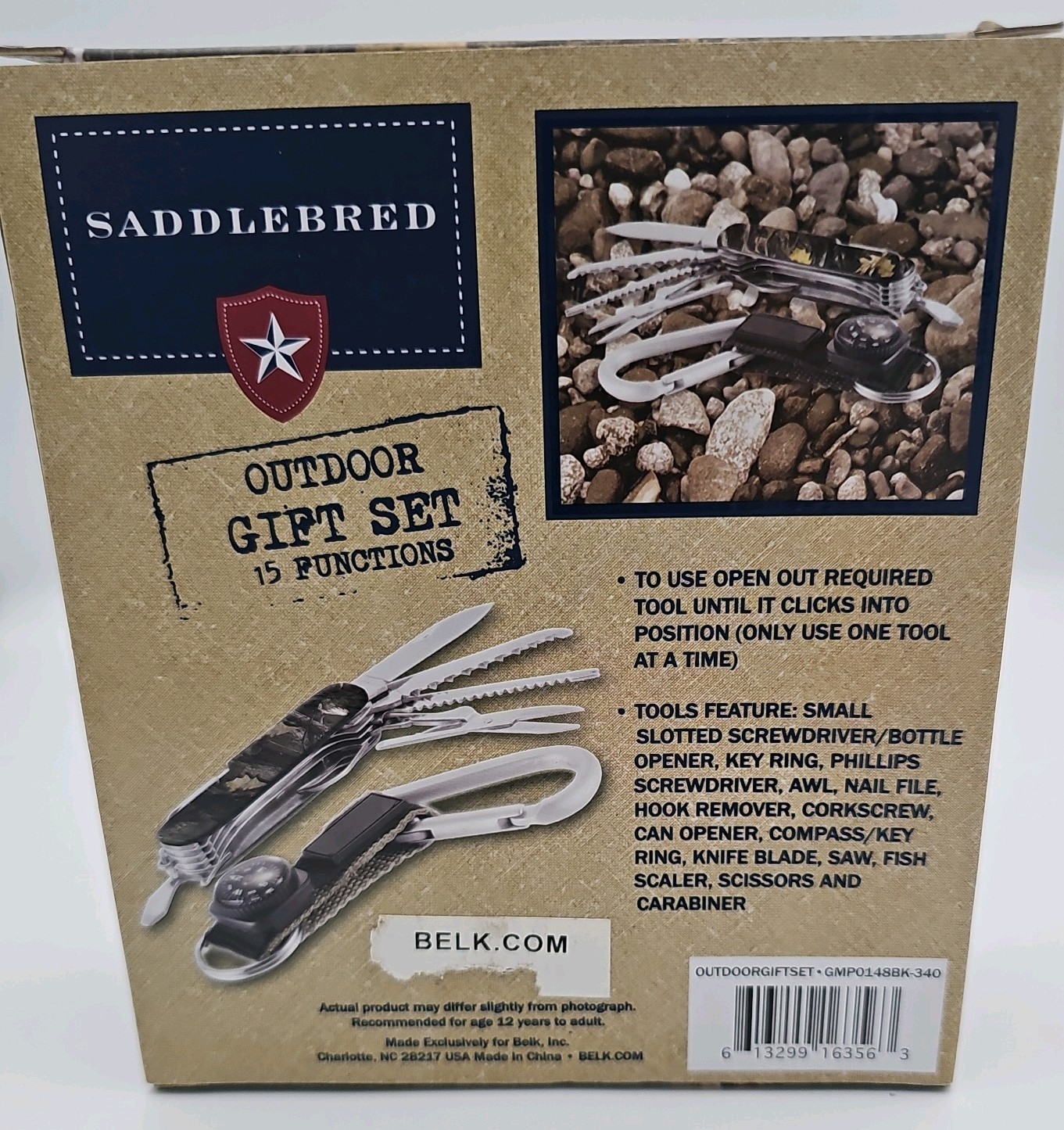 SADDLEBRED OUTDOORS GIFT SET COMPASS Carabiner, Multi tool Knife-16 Feature- NIB