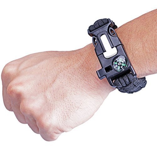 Survival Bracelet Flint Knife Whistle Compass Scraper Paracord Outdoor Camping