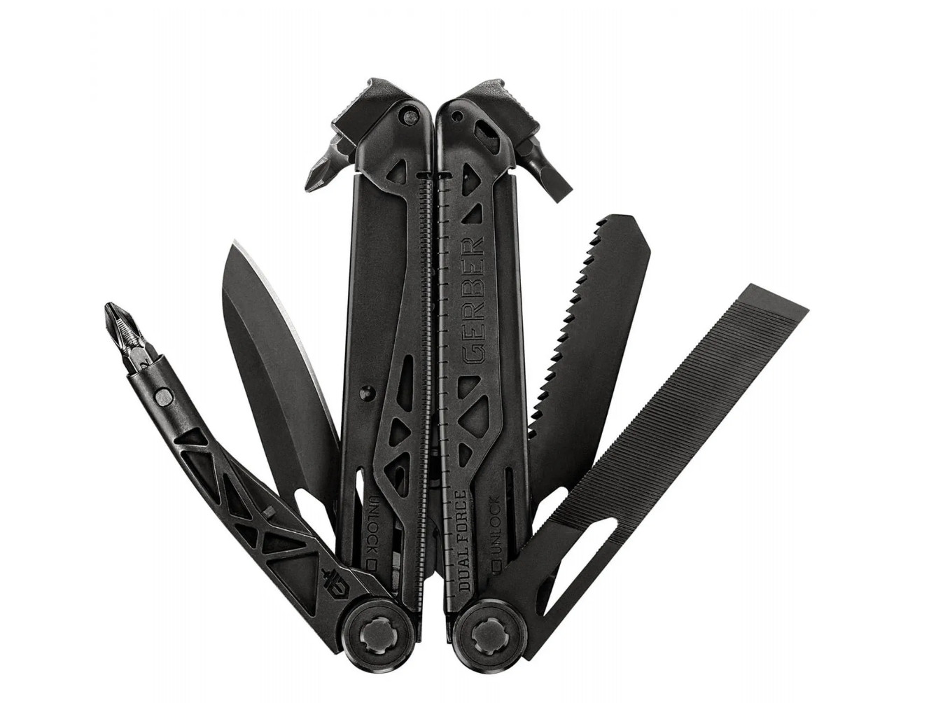 Gerber Gear Dual-Force Multitool Heavy Duty Center Axis Driver Black 12 Tools