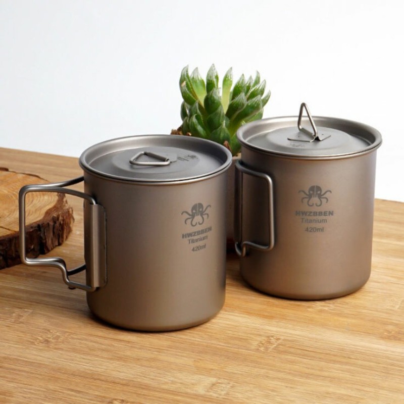 420ml Titanium Water Cup Ultralight Folding Handles Outdoor Camping Coffee Mug