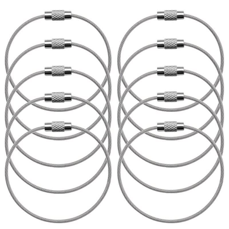 10PCS 15CM Stainless Steel Outdoor Key Chain Rings Screw Lock Gadge Tools