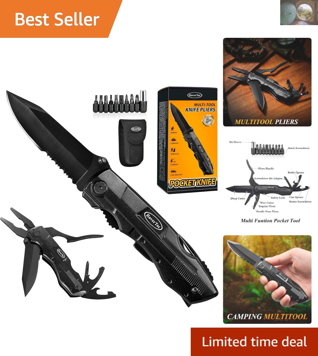 15-in-1 Pocket Knife Multitool – Durable Stainless Steel, Safety Lock & Sheath