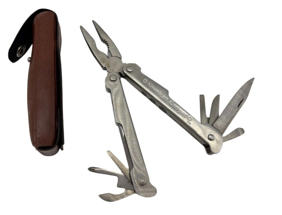 Vintage American Camper Stainless Steel Multi-Tool With Leather Sheath
