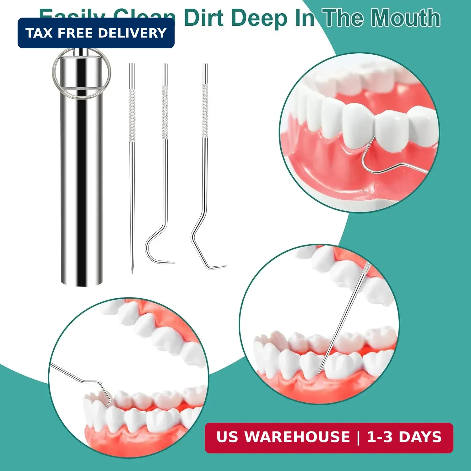 3 Pieces 2 Set Metal Toothpicks Kit, Reusable Toothpick Holder Portable Stainles